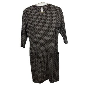 J. Mcglaughlin Black Tan Long Sleeve Catalina Cloth Knee Length Dress Size Small